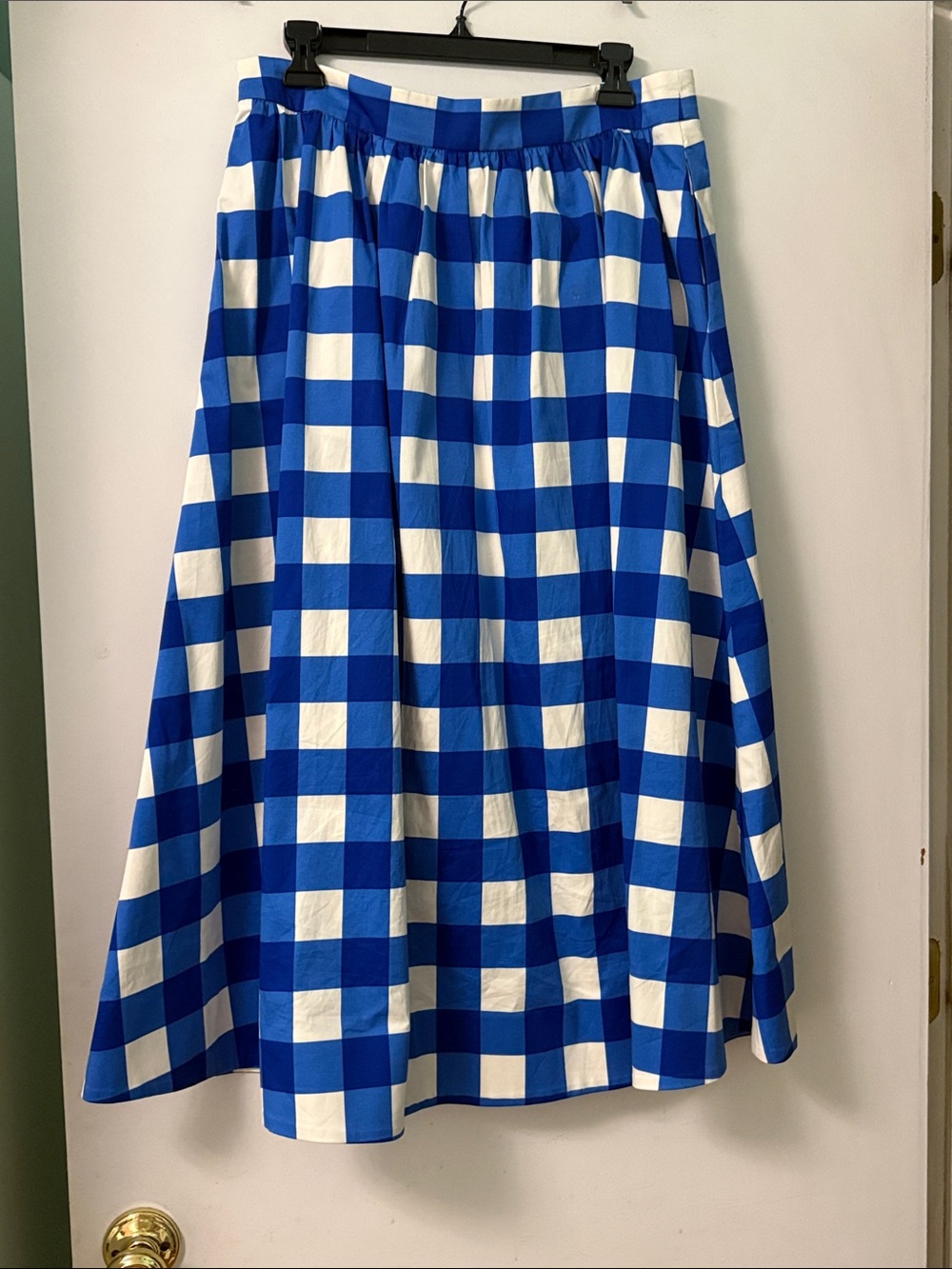 Boden Layla Cotton Sateen Blue and White Gingham Midi Skirt - Picture 3 of 7
